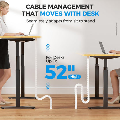 Cinati 52 Inch Vertebrae Cable Management, Black Under Desk Vertebrae Cable Management Kit, Adjustable Length Wire Sleeve for Standing Desk, Cord Organizer for Office - 2 Way Mounting (Tape or Screw)