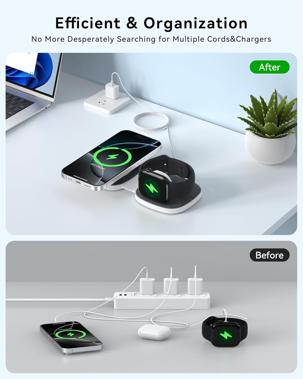 Charging Station for Apple Multiple Devices：2 in 1 Foldable Wireless Charger for Magnetic Wireless Charger Station Travel Charging Pad for Apple iPhone 17 16 15 14 13 12 Series& Apple Watch& Airpods