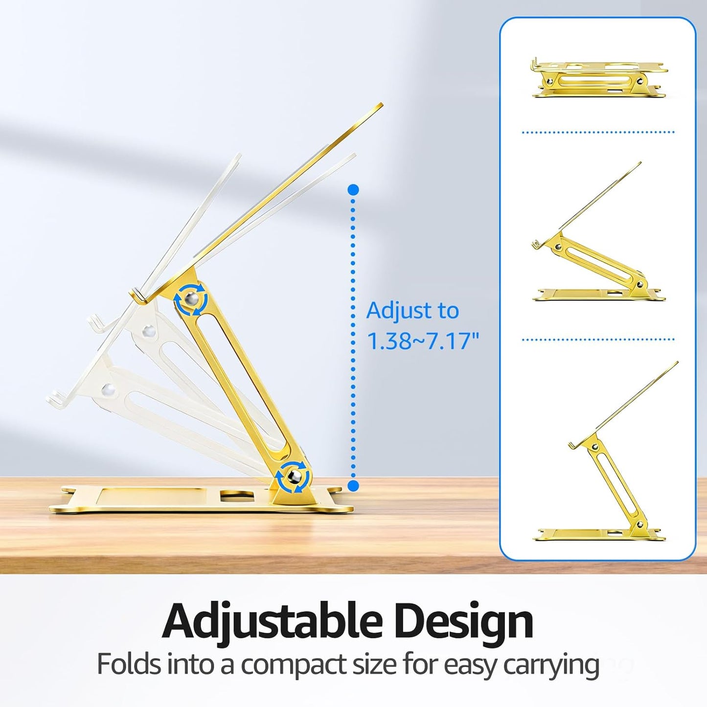 Urmust Laptop Notebook Stand Holder Adjustable Laptop Stand Portable Computer Riser Compatible with MacBook Air Pro HP Dell XPS Lenovo All Laptops 10-15.6"(Rose Gold)