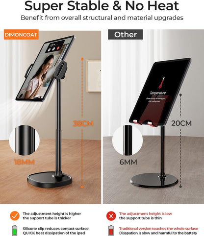 DIMONCOAT Phone Stand for Desk, Angle Height Adjustable Phone Holder for Desk, Aluminum Alloy Universal iPhone Holder, Retractable Cell Phone Stand Recording Office for iPhone 17 16 15 Pro Max S26