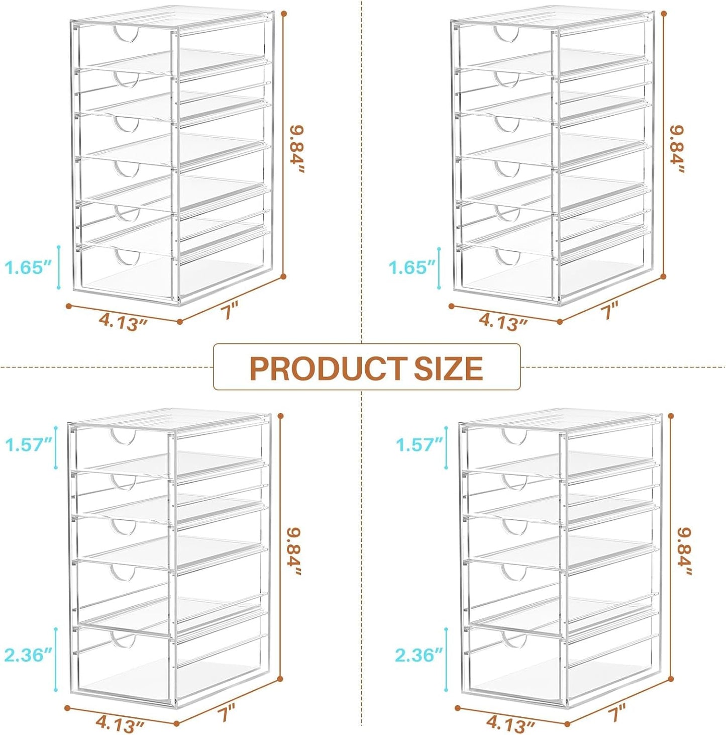 ARSTPEOE Makeup Acrylic Organizer with 17 Drawers(4 Sets), Desk Organizers and Accessories, Clear Makeup Organizer, Dustproof Storage Drawers for Office Art Craft Supplies