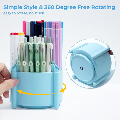 M&G 360 Degree Rotating Desk Organizer, 4 Slot Pencil Holder with Stickers, Multi-Purpose Cute Pen Pencil Cup for Make Up Brush Office School Home (Blue)