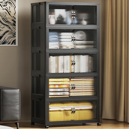 SAILUN 145Gal/580Qt Collapsible & Stackable Storage Bins with Door & a Lid,Perfect for Blanket Storage, Pillow Organizer, Bedroom Closet & Living Room, Black 26" W x 17" D x 71" H
