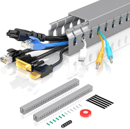 Open Slot Wire Duct Kit, 62.8"(4 x 15.7) Server Rack Cable Management, Cable Management Raceway for Hide Network HDMI VGA Cable, Wiring Raceway Cable Duct, Desk Wire Channel, 4 Pack, Grey