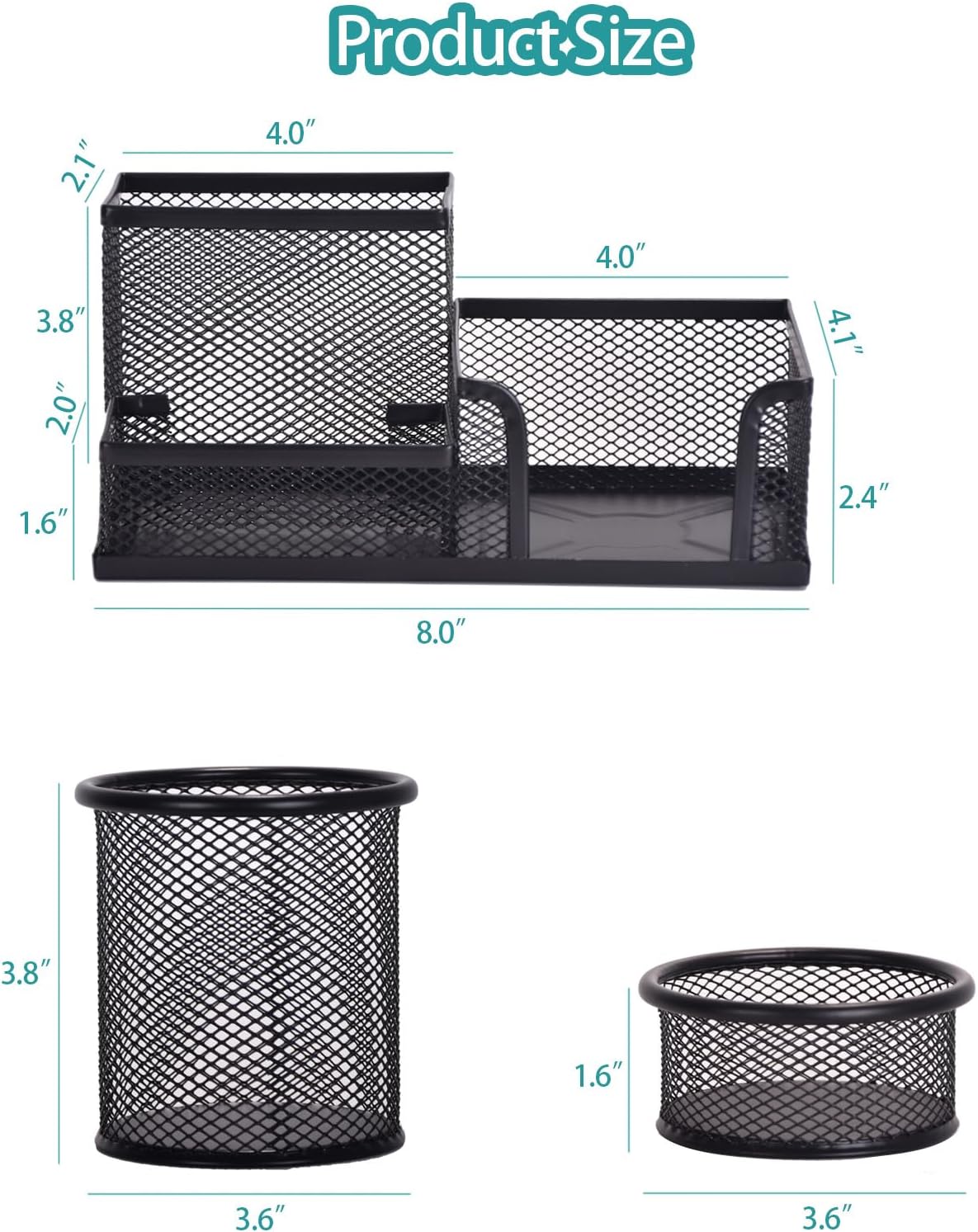 Freewindo Mesh Desk Organizer, Set of 3 Pen Holder Office Desk Accessories with Pencil Holder Sticky Note Holder, Pencil Cup and Paperclips Cup