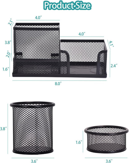 Freewindo Mesh Desk Organizer, Set of 3 Pen Holder Office Desk Accessories with Pencil Holder Sticky Note Holder, Pencil Cup and Paperclips Cup
