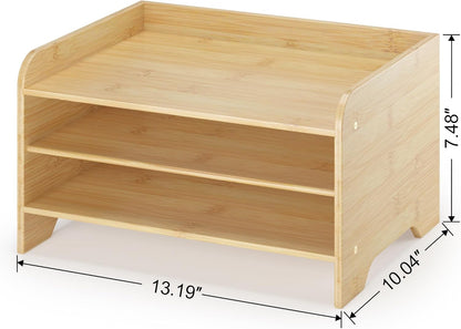 Bamboo Desk Organizer Mail Holder Countertop Letter Tray File Organizer for Desk Letter Sorter Paper File Storage for School Home Office Supplies