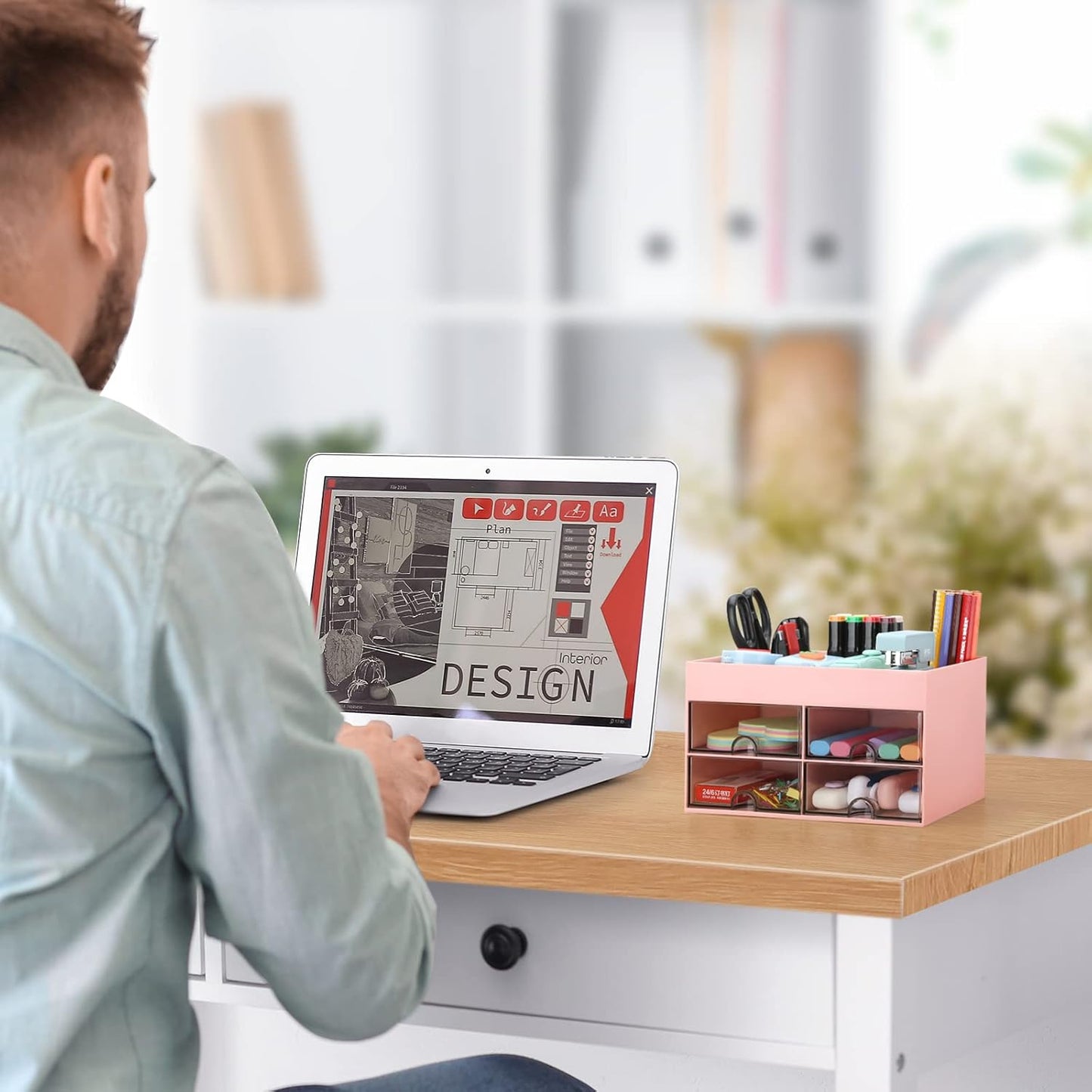 LETURE Desktop Organizer with Drawer, Accessories Stationary Organizer Desk Caddy, Pen/Pencil/Business Card/Sticky Note Tray/Paperclip Holder Storage Box (White)