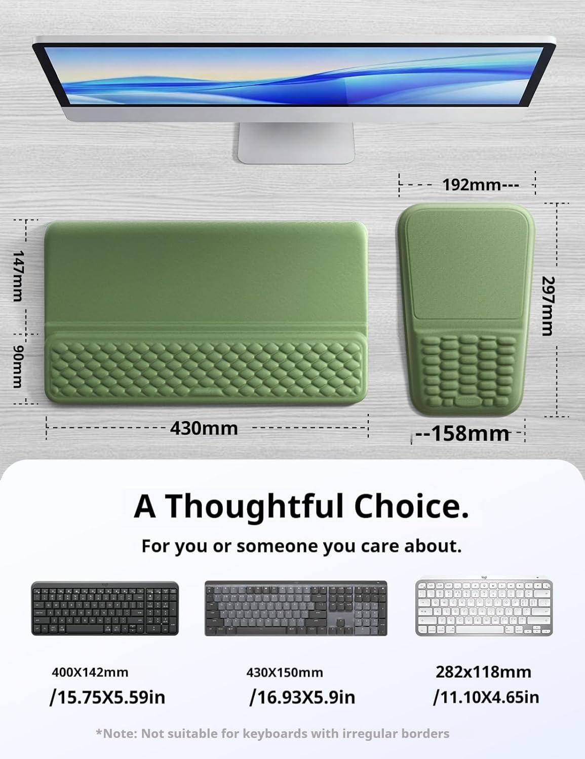 Vaydeer Keyboard Stand and Mouse Pad Set with Wrist Rest, Soft Memory Foam Wrist Support, Ergonomic Wrist Cushion for Desk, Relieves Carpal Tunnel Pain, Palm Hand Typing for Office, Home, Gaming