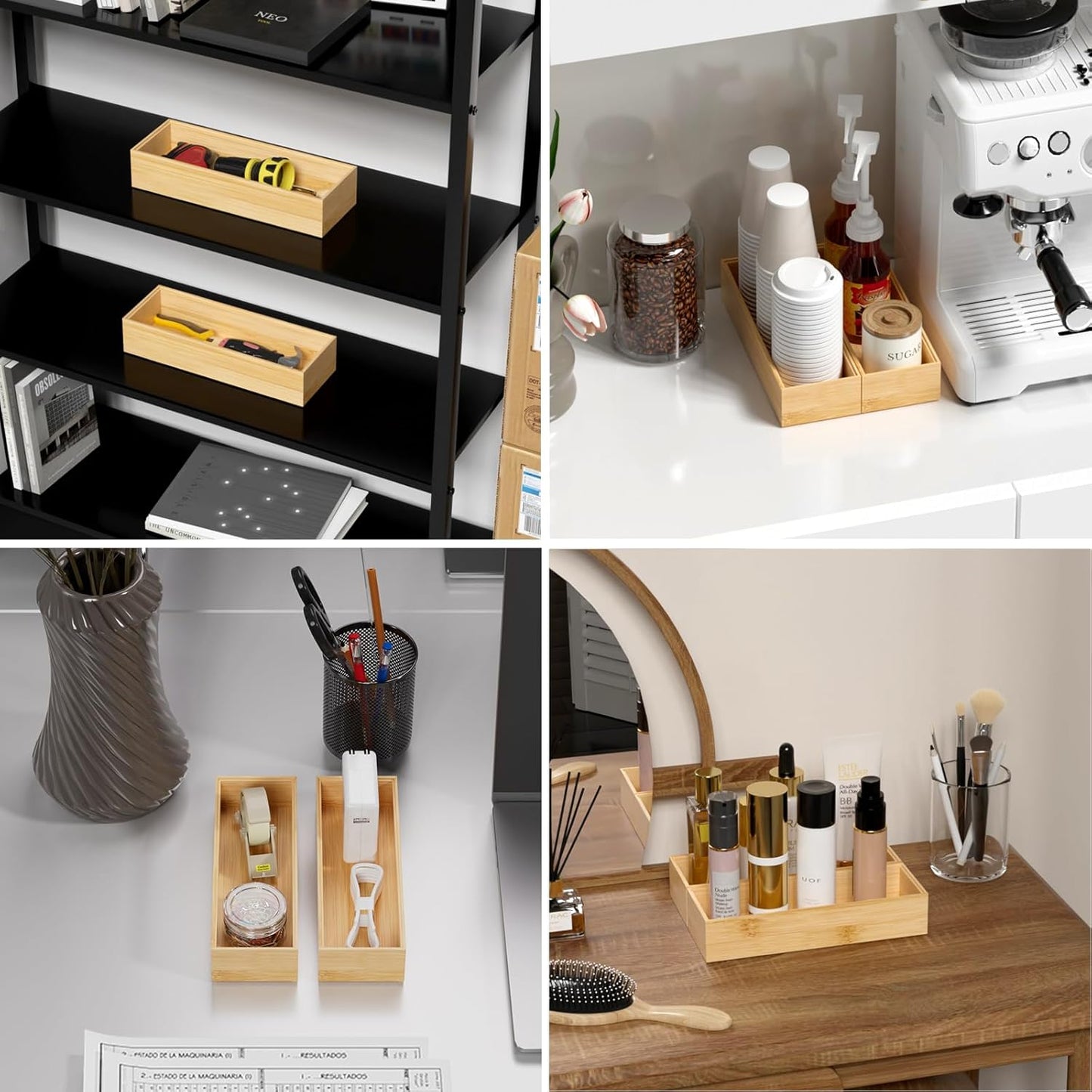 Lixple Bamboo Drawer Organizer, Cutlery Silverware Organizer for Kitchen Drawer, Stackable Utensil Organizer, 2 Pcs Flatware Organizer for Drawer, Wooden Storage Box Tray (Bamboo, 9 X 6 X 2 Inch)