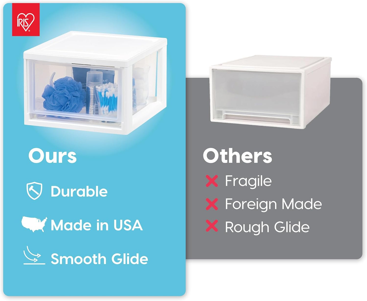 IRIS USA 47 Qt. Extra-Large Stackable Storage Drawer Plastic Drawer Organizer with Clear Doors, for Pantry Bedroom Closet Kitchen Under-Sink Home and Office De-Clutter Shoes and Crafts, White, 2-Pack