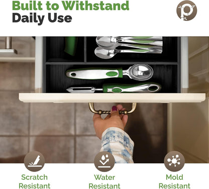 Pristine Bamboo Expandable Drawer Organizers for Kitchen - Extra Deep Non-Slip 17” x 14.6” (expands up to 25 inches) - Dark Wooden Silverware Divider (10 Compartments) – Organize Cooking Utensils