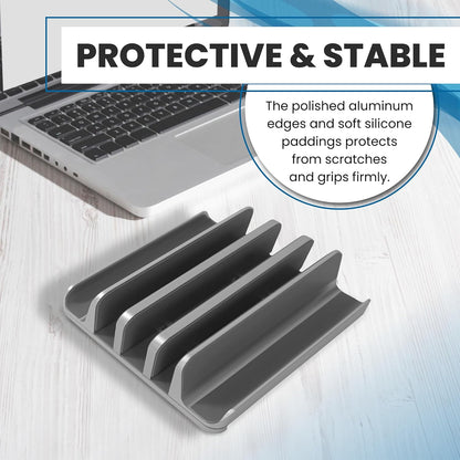 Elestoria 5- Slot Vertical Laptop Stand - Aluminum Laptop Stand Vertical for Desk - Fits MacBook Pro/Air, Surface, Mobiles & Gaming Laptops up to 17.3" - Heavy Duty Laptop Holder for Desk - (Black)