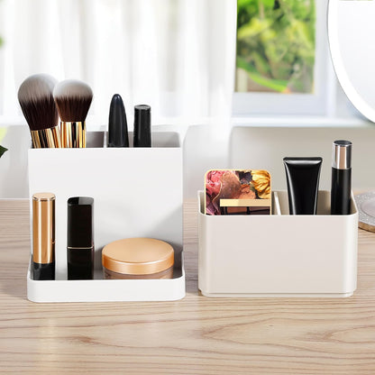 Poeland Desktop Storage Organizer, Pen and Pencil Cases Boxes, Pen or Pencil Holder Box Container for Desk, Office Supplies, Vanity Table Tan