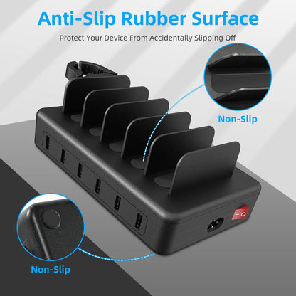 CREATIVE DESIGN Charging Station for Multiple Devices, 50W 6 Ports Charging Dock with 6 Cables Compatible with Cellphone,Tablet, Kindle, Apple Watch and Other Electronic