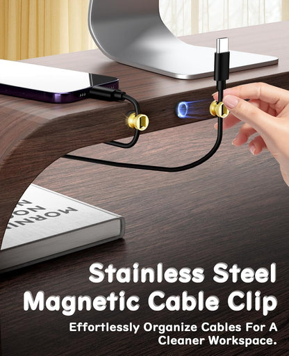 Maveek Metal Magnetic Cord Holder, Magnet Cable Clips Stainless Steel Adjustable Cord Organizers for Desk Nightstand Car Office Charging Wires USB C Laptop Earphone Audio Cords (4 Pack)