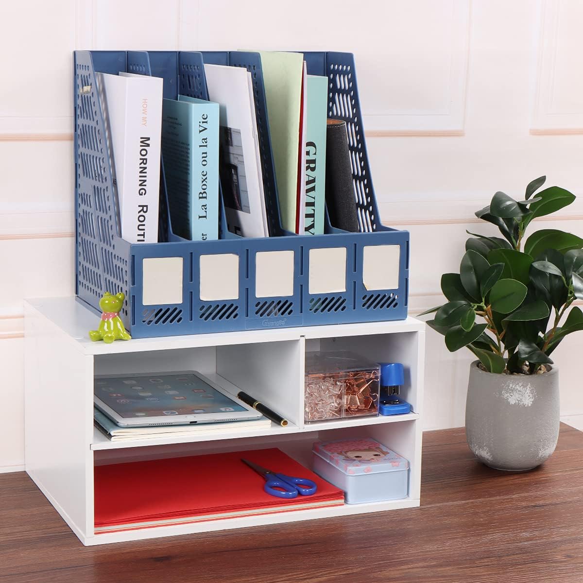 EMERIT Printer Stand Shelf with Storage Wood Desk Paper Organzier for Home/Office,Printer Riser, 2 Tire