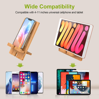 Pezin & Hulin Cell Phone Tablet Stand, Bamboo Wooden Smart Phone Desktop Charging Dock Holder Compatible with Pad, 8 Plus X XS Max XR, All Android Cellphone, Tablet - 1 Pack