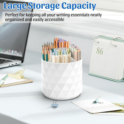 minimaliving Desk Organizer,Sparkling Diamond-like Pen Holder for Desk 360°Rotating Office Accessories,Pencil Cup with 5 Compartments Storage Box Caddy for Office,School,Home,Art Supply(White)