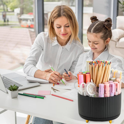 Camelmother Pen Holder For Desk With 5 Slots 360°Rotating Pencil Holder Makeup Organiezr Teacher Supplies Office decor (purple)