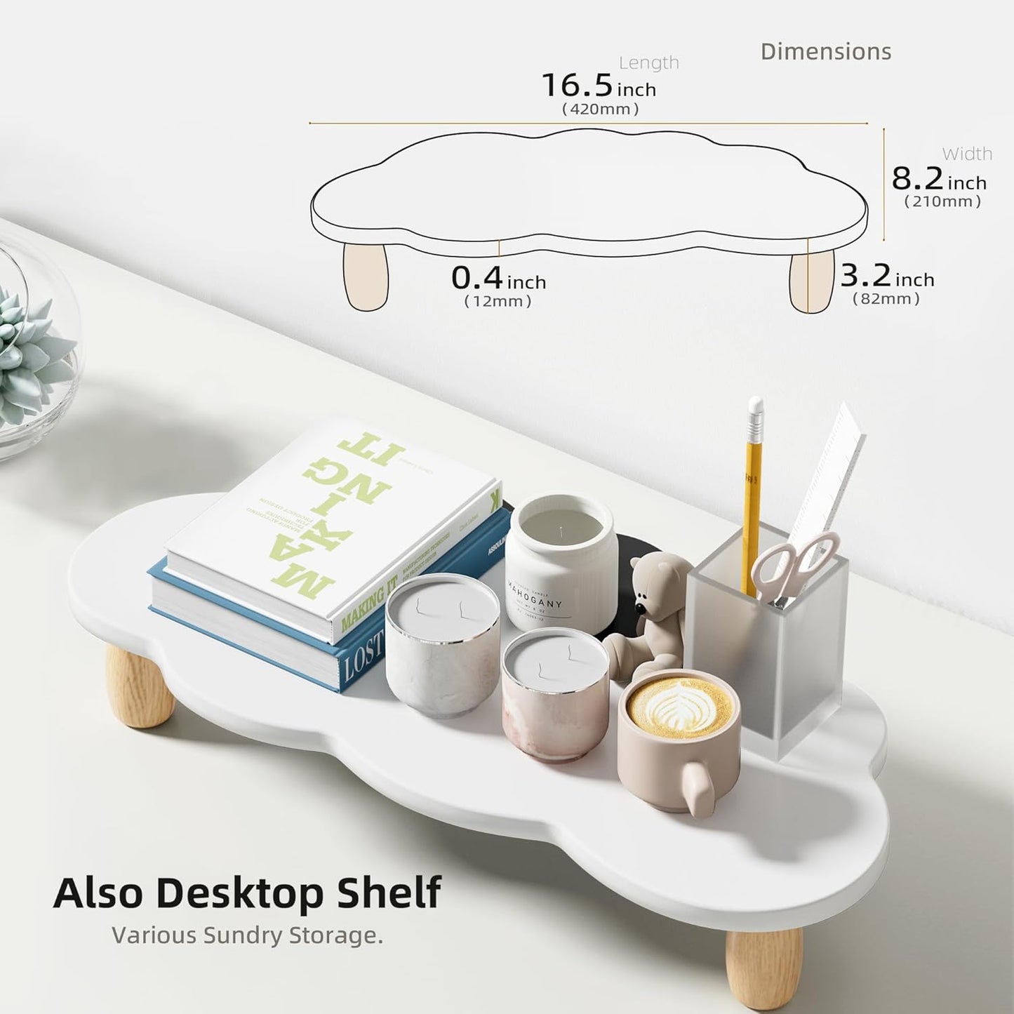 AFOOYO Monitor Stand Riser,Cloud Shape Wood Computer Monitor Stand, 16.5IN Monitor Stand Riser, Multi-Purpose Desktop Organizer Riser for Computer,Laptop,Printer,TV,Pink