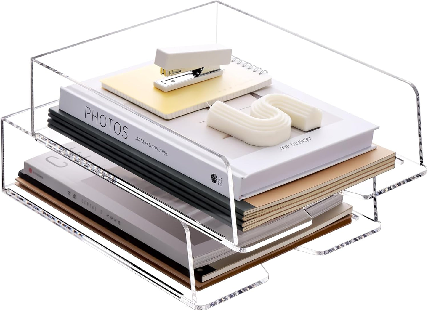 HeZone Paper Organizer Letter Tray, Clear Acrylic Paper Tray, School Teacher Office Supplies Organization, Stackable Desk File Organizer, Classroom Decor and Accessories-2 Pack…