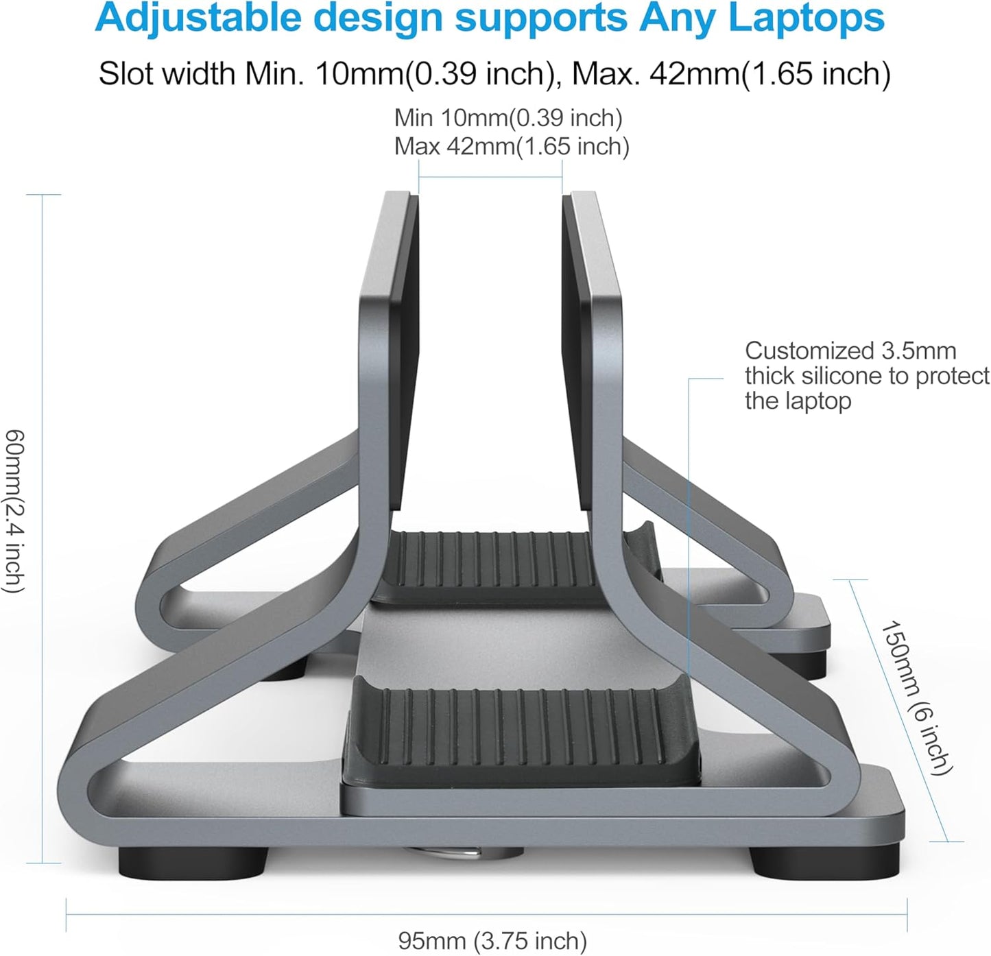 Aluminum Dual Vertical Laptop Stand Dock Holder, Supports 2 Devices, Adjustable Slot Width 15-36mm, Space-Saving Upright Storage for MacBook and Laptops