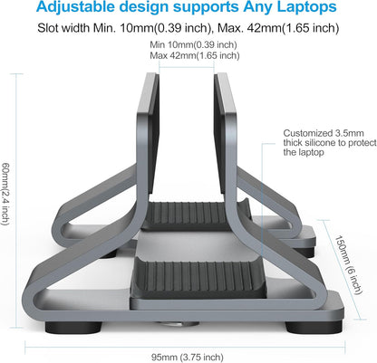 Aluminum Dual Vertical Laptop Stand Dock Holder, Supports 2 Devices, Adjustable Slot Width 15-36mm, Space-Saving Upright Storage for MacBook and Laptops