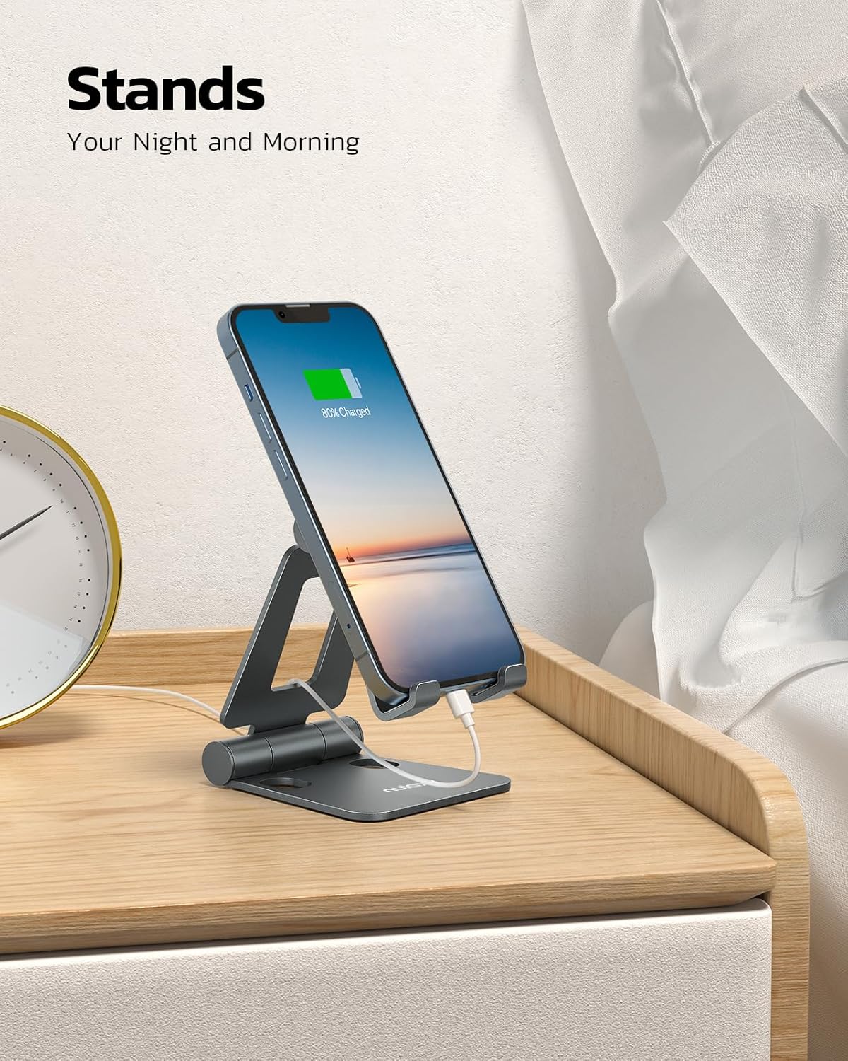 Nulaxy Dual Folding Cell Phone Stand, Fully Adjustable Foldable Desktop Phone Holder Cradle Dock Compatible with iPhone 17 16 15 14 13 12 11 Pro Max Xs Xr X 8, Nintendo Switch, All Phones