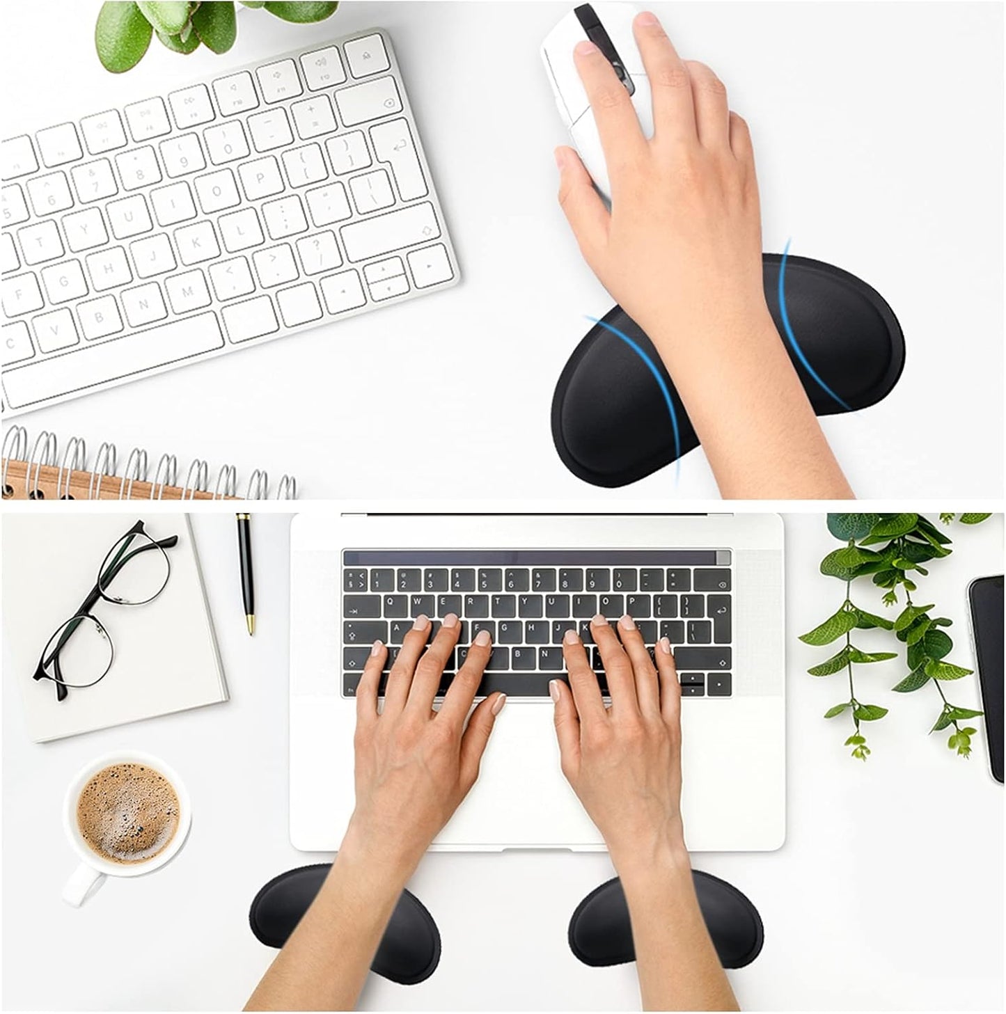Dapesuom Keyboard Wrist Rest Set, Cute PU Leather Wrist Cushion for Computer Keyboard and Mousepad, Memory Foam Mouse Pad Rests Support with Non-Slip Base for Typing Pain Relief Laptop, Colonial White