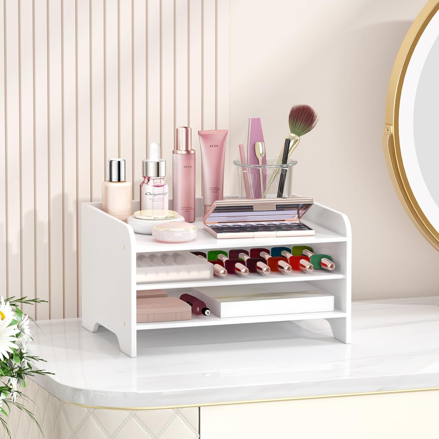 Desk File Organizer 4-Tier Desktop Paper Mail Organizer Document Holder for Home Office Supplies, Office Desk Accessories & Workspace (Nature)