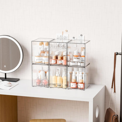 Yieach Clear Stackable Storage Drawers - Set of 6 - Acrylic Drawers,Bathroom Organizer Bin and Plastic Makeup Organizer,Clear Stacking Brightroom Storage Boxes for Vanity,Cabinet,Pantry Organization