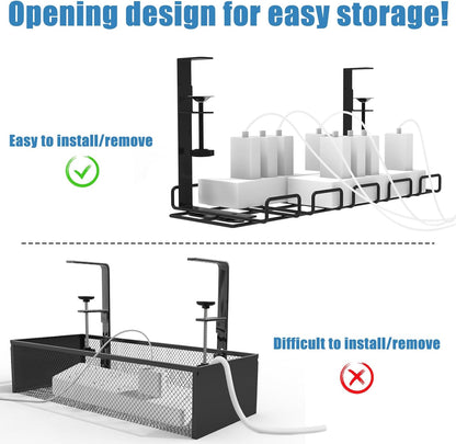 Under Desk Cable Management Tray, No Drill Steel Cord Organizer Kit with 52Pcs Different Essential Accessories for Home Office Standing Desk (13.4inch, Black)