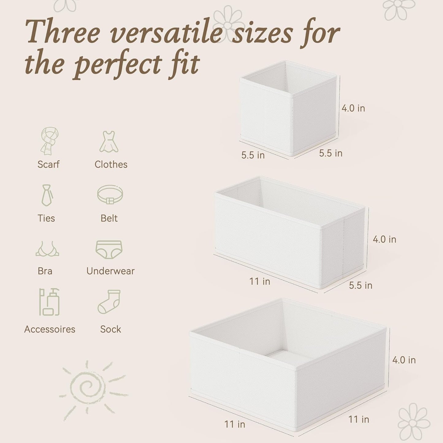 Criusia Drawer Organizer 18-Piece Set, Dresser Organizer for Baby Clothes, Foldable Closet Storage & Drawer Dividers for Underwear, Socks, Nursery (Beige)
