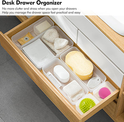 Poeland 5 Pcs Drawer Organizer Tray Storage Box for Bedroom Nightstand Drawer Dresser Bathroom Kitchen Drawer, Frosted