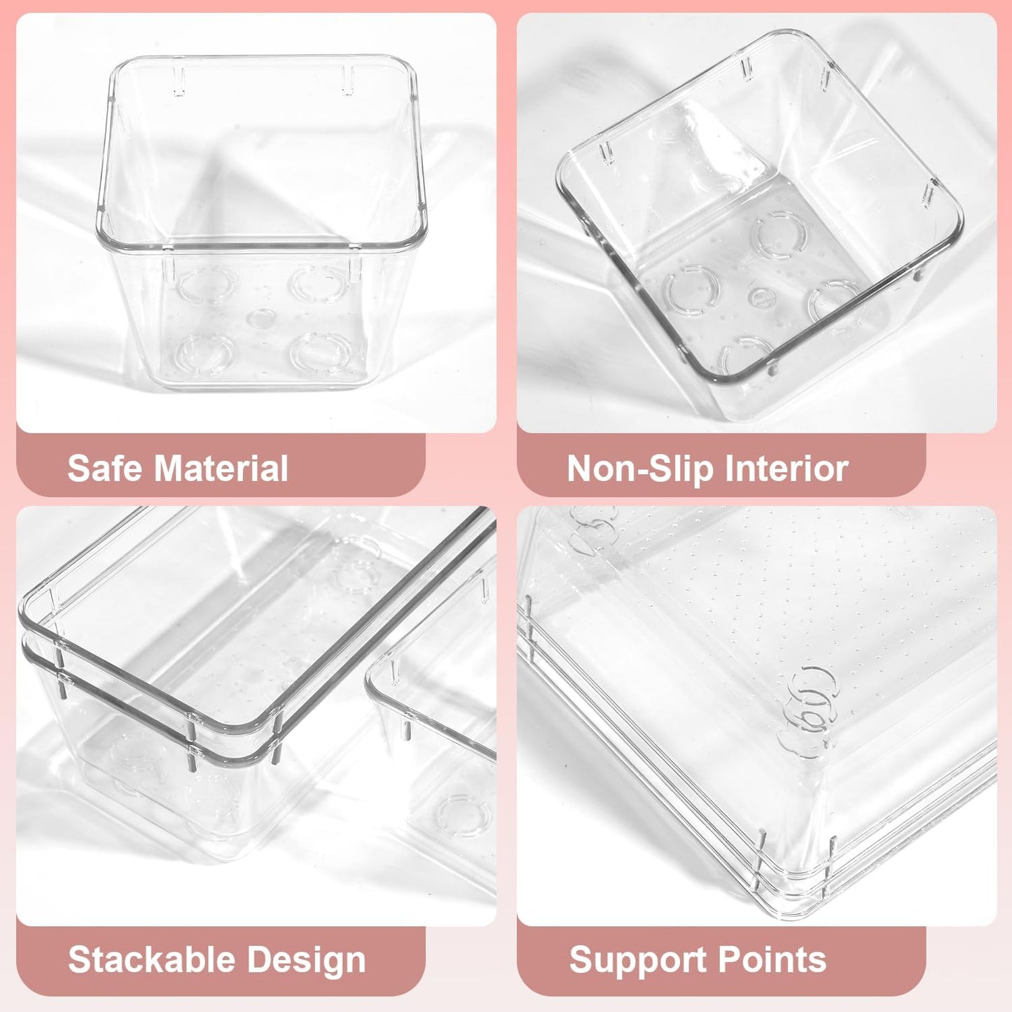 25-Piece Clear Plastic Drawer Organizer Set with 4 Sizes - Compartment Storage Bins, Drawer Dividers for Home, Office, Makeup, Jewelry, Gadgets, Kitchen and Bathroom Organization