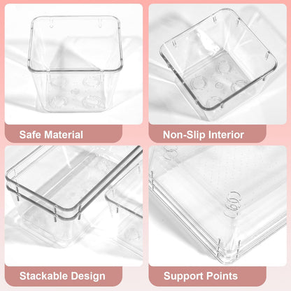 25-Piece Clear Plastic Drawer Organizer Set with 4 Sizes - Compartment Storage Bins, Drawer Dividers for Home, Office, Makeup, Jewelry, Gadgets, Kitchen and Bathroom Organization
