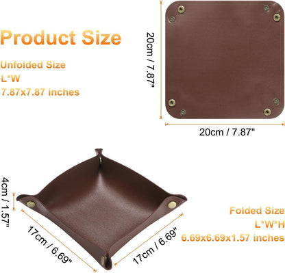 HARFINGTON 4pcs PU Leather Valet Tray Unisex Folding Small Catchall Tray Portable Entryway Table Tray Nightstand Bedside Desk Tray for Key Wallet Watch Coin Jewelry Dice, Pink