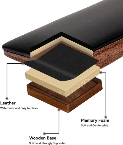 PU Leather Keyboard Wrist Rest, Ergonomic Memory Foam Wrist Support for Pain Relief, Waterproof & Easy to Clean Hand Rest Pad for Office, Gaming & Mechanical Keyboards (Classic Black)