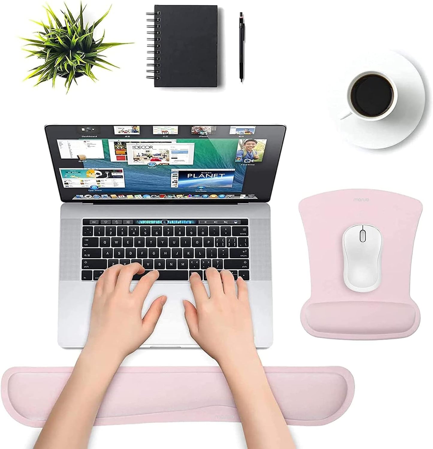 MOSISO Wrist Rest Support for Mouse Pad & Keyboard Set, Ergonomic Mousepad Non-Slip Base Home/Office Pain Relief & Easy Typing Cushion with Neoprene Cloth & Raised Memory Foam, Apricot