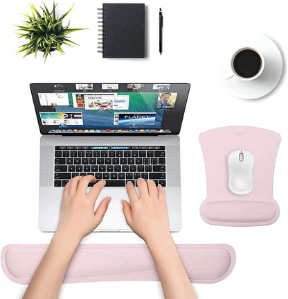 MOSISO Wrist Rest Support for Mouse Pad & Keyboard Set, Ergonomic Mousepad Non-Slip Base Home/Office Pain Relief & Easy Typing Cushion with Neoprene Cloth & Raised Memory Foam, Apricot