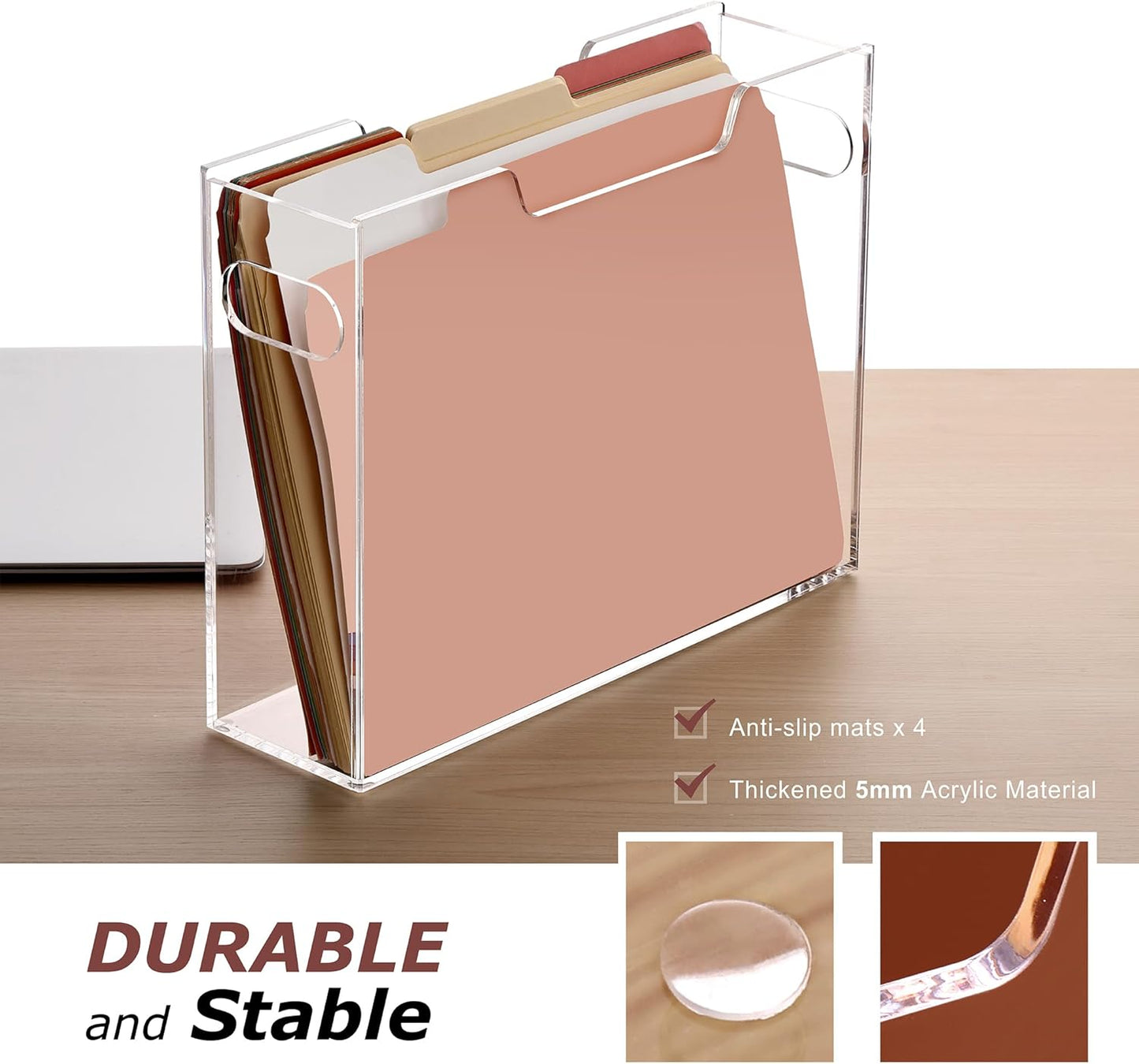 DINGHUO Hanging File Organizer, Acrylic File Holder with Handles, No Assembly Required, Clear File Crate Storage Box for Desk Office, Fits Standard Letter Size 8.5"x11" Folders