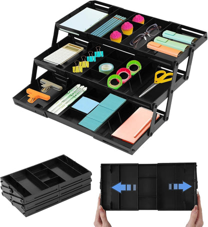 3 Tier Drawer Organizer for Desk, Multi-Functional Three Tier Storage Drawers for Office Supplies, Makeup, Bathroom Essentials & Craft Accessories, Space-Saving Storage Box(1 Row 3 Tier-Black)