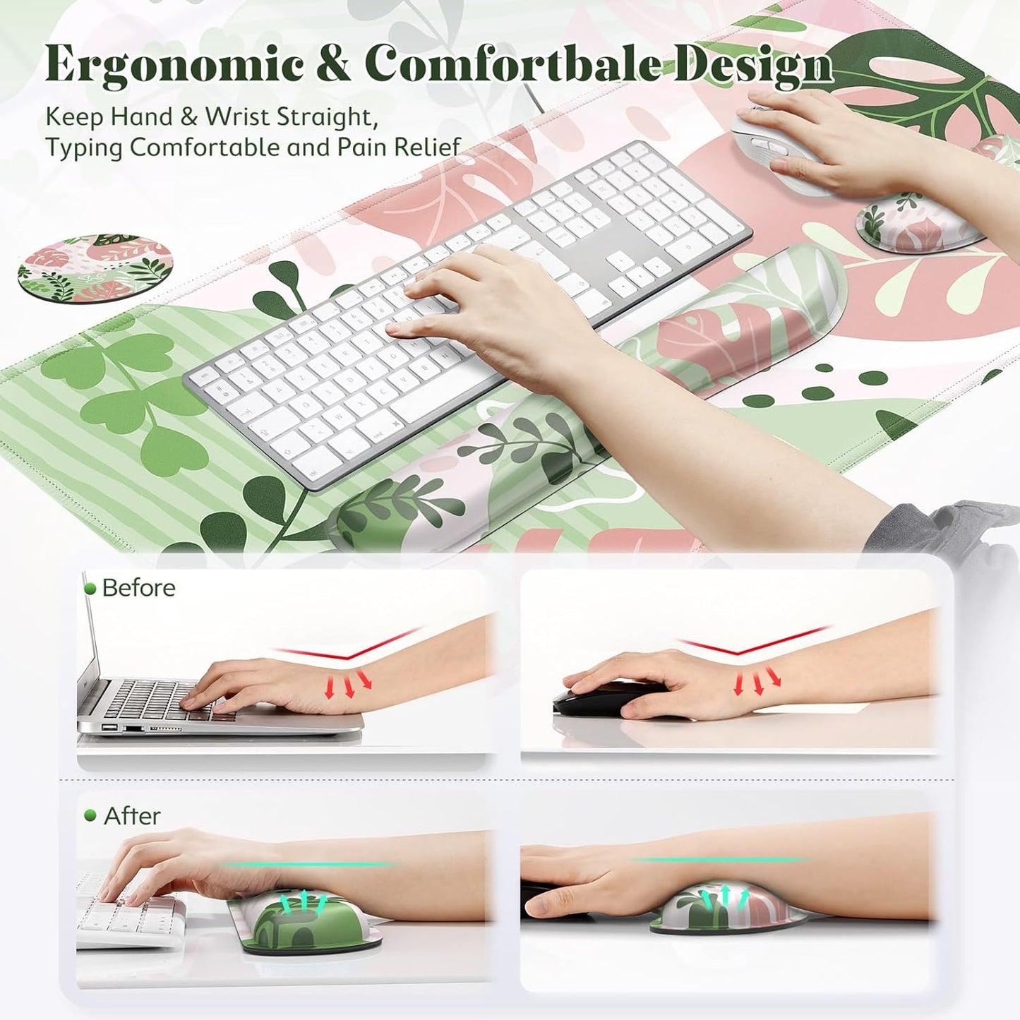 Gimars Upgrade Enlarge Silky and Superfine Fabric Gel Memory Foam Keyboard Wrist Rest Set, Ergonomic Keyboard Mouse Wrist Support for Typing Pain Relief, Comfort for Office, Gaming, Computer
