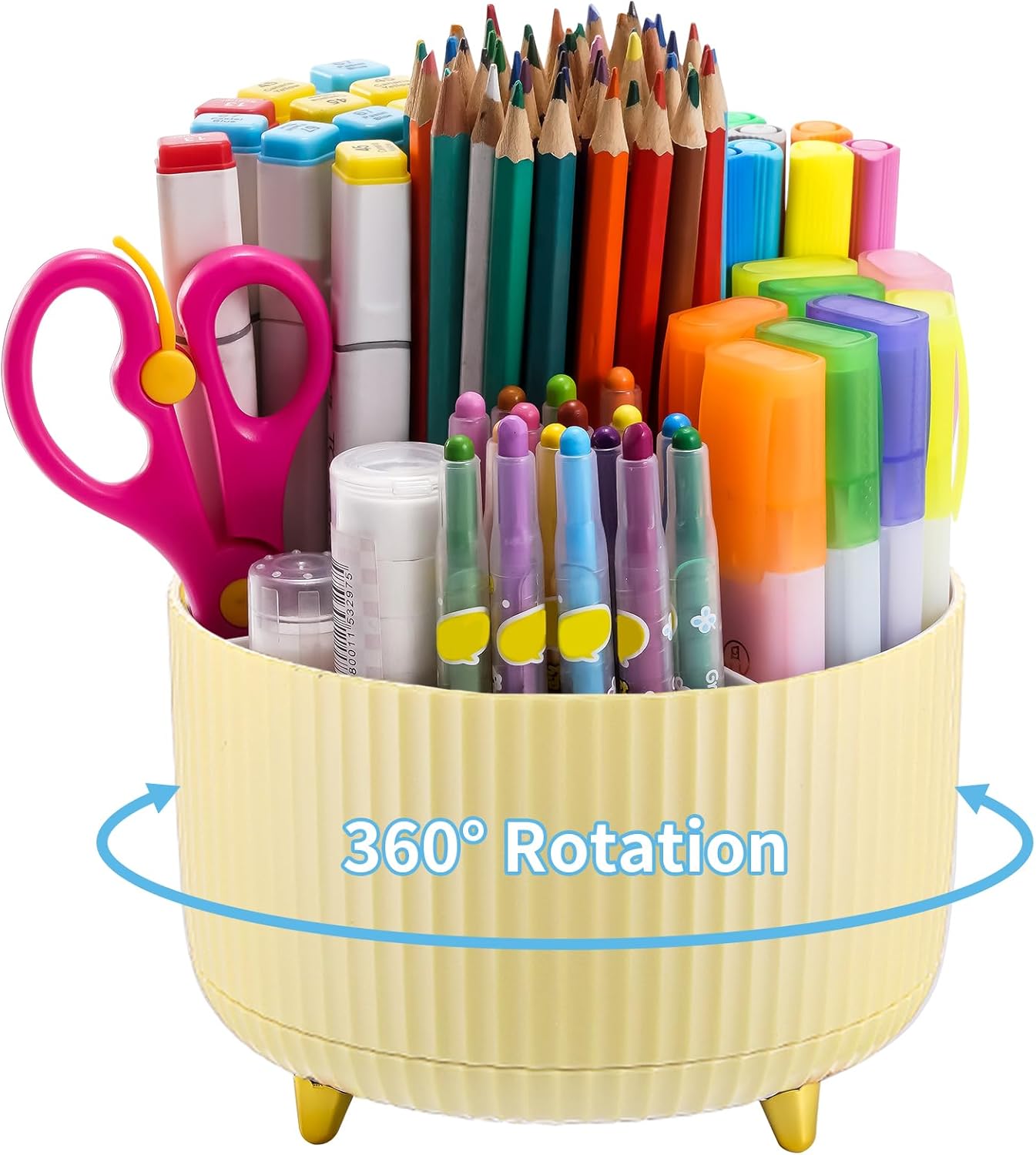 Marbrasse Desk Organizer, 360-Degree Rotating Pen Holder, Desk Organizers and Accessories with 5 Compartments Pencil Holder, Art Supply Storage Box Caddy for Office, Home（White）