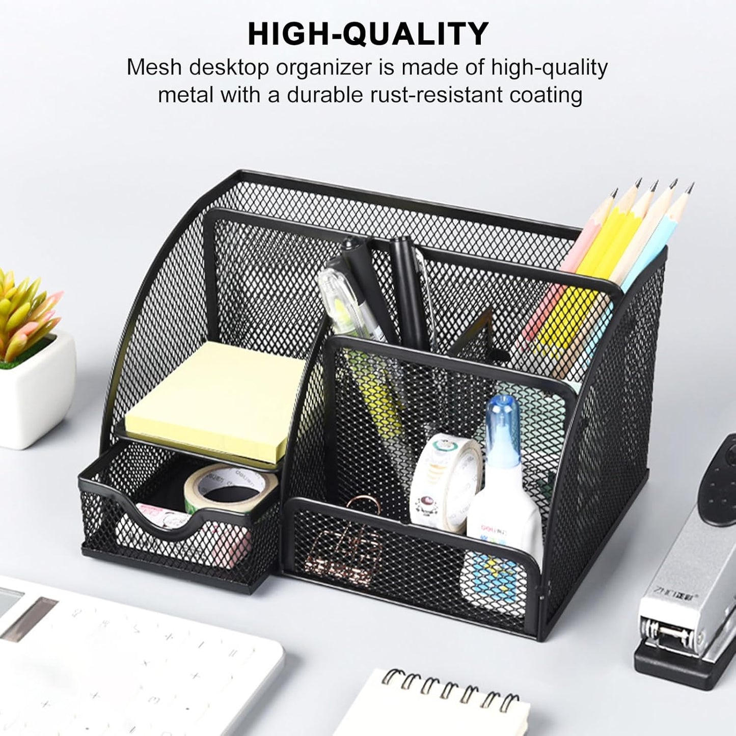 Cayxenful Pencil Holder For Desk,5 Slots 360°Degree Rotating Desk Organizers And Accessories,Desktop Storage Stationery Supplies Organizer, Cute Pencil Cup Pot For Office, School, Home (B-White)