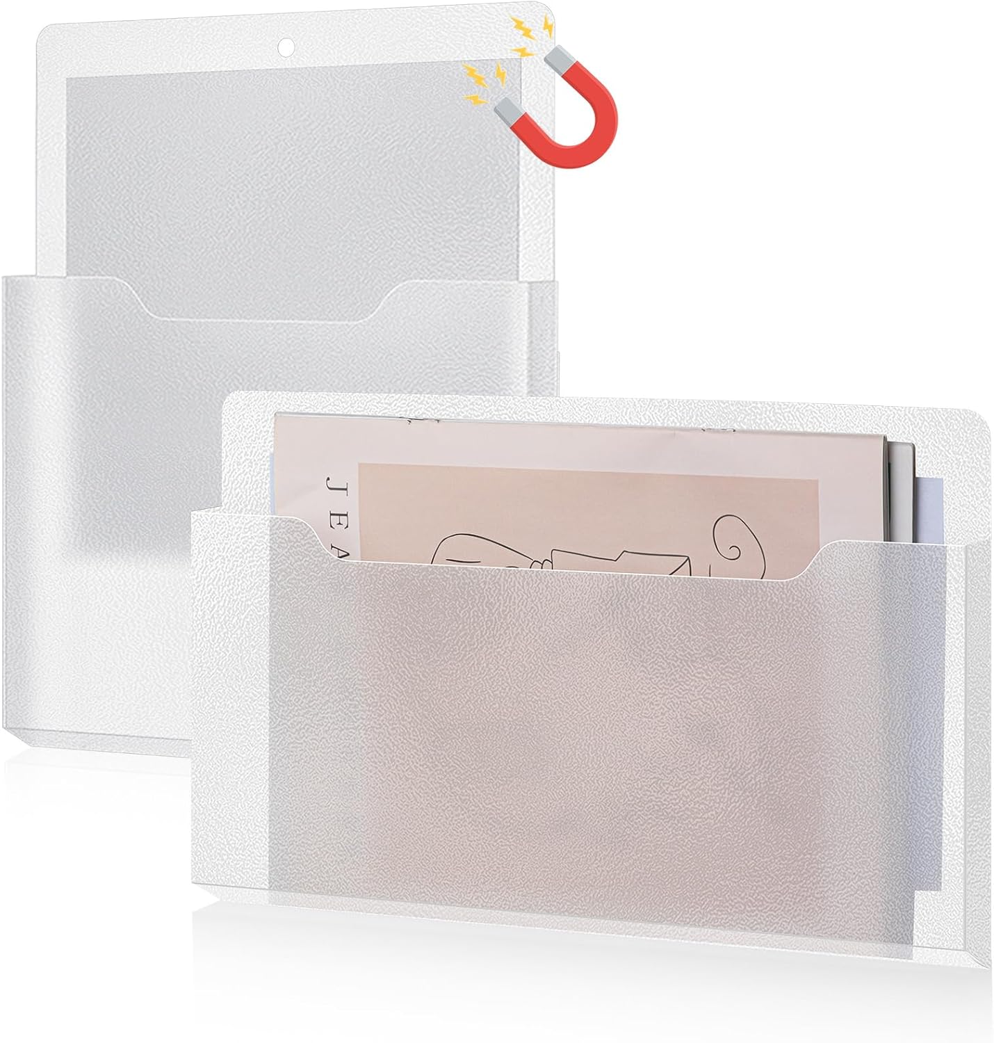 Feifeiya 2 Pcs Magnetic File Folder Wall Hanging Holder Large Pocket Paper Magazine Mail Organizer for Refrigerator Classroom Locker Whiteboard(Vertical,Purple Color,12.2 x 9.4 Inches)
