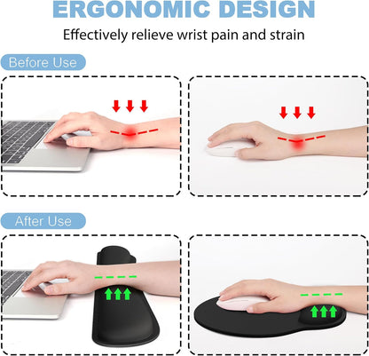 Ergonomic Mouse Pad with Wrist Rest and Keyboard Wrist Rest, Memory Foam Wrist Rest for Computer Keyboard, Easy Typing, Pain Relief, Mouse Pad Wrist Support for Gaming,Office, Laptop, Black Flower