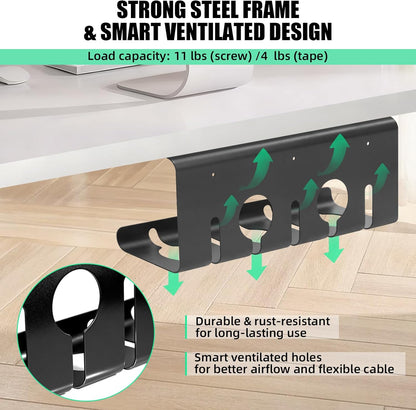 Under Desk Cable Management, 2 Pack 17" Cable Tray Organizer, No Drill or Screw Mount, Standing Desk Cable Management, Cord Organizer, White