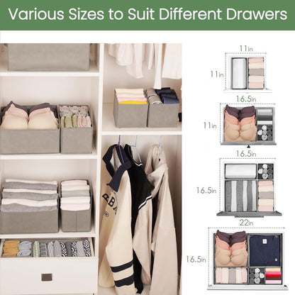 Criusia Drawer Organizer Clothes, 8 Pack Underwear Organizer, Foldable Closet Organizers and Storage Dresser Dividers for Clothes, Socks, Scarves, Ties (Gray)